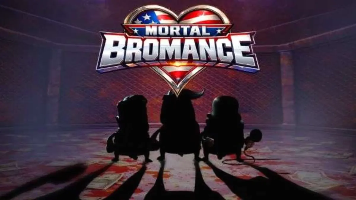 Tampilan visual slot Mortal Bromance dengan tema ring tinju dan karakter kartun.